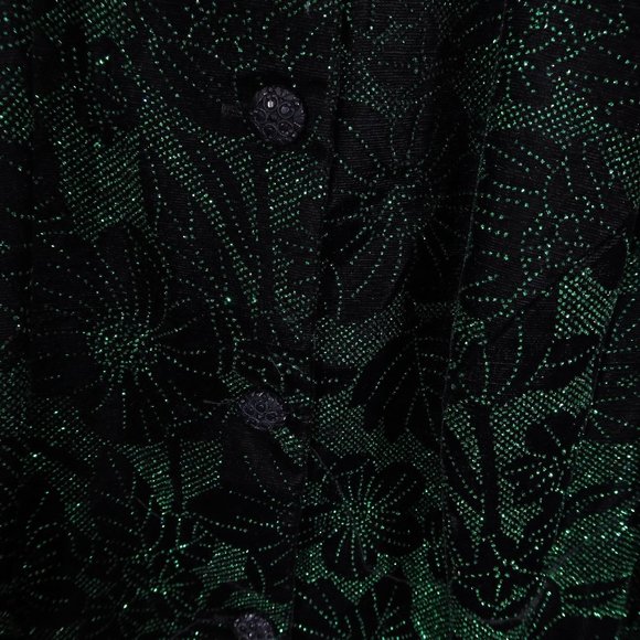 Vintage JESSICA MCCLINTOCK Size 12 Black Green Velvet Sparkle Puff Sleeve Jacket - Picture 5 of 7